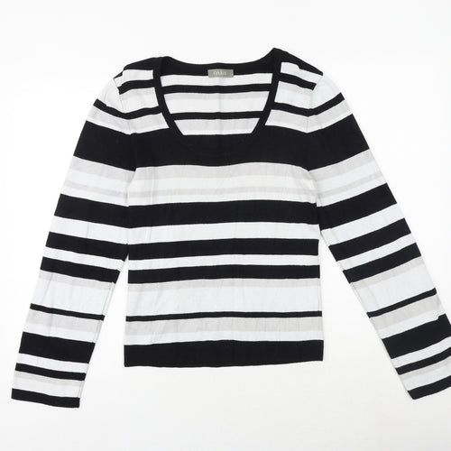 Oasis Womens Black Scoop Neck Striped Viscose Pullover Jumper Size L