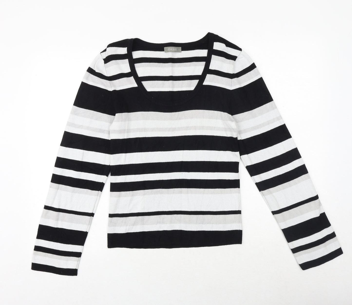 Oasis Womens Black Scoop Neck Striped Viscose Pullover Jumper Size L