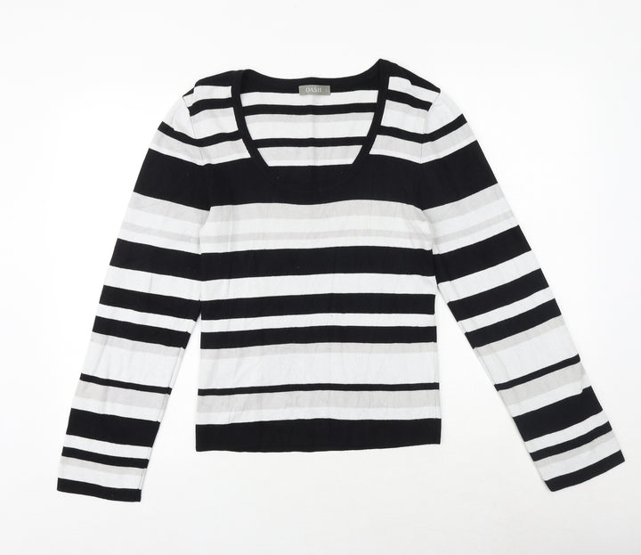 Oasis Womens Black Scoop Neck Striped Viscose Pullover Jumper Size L