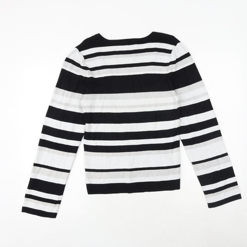 Oasis Womens Black Scoop Neck Striped Viscose Pullover Jumper Size L