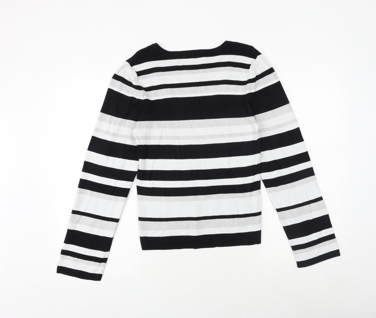 Oasis Womens Black Scoop Neck Striped Viscose Pullover Jumper Size L