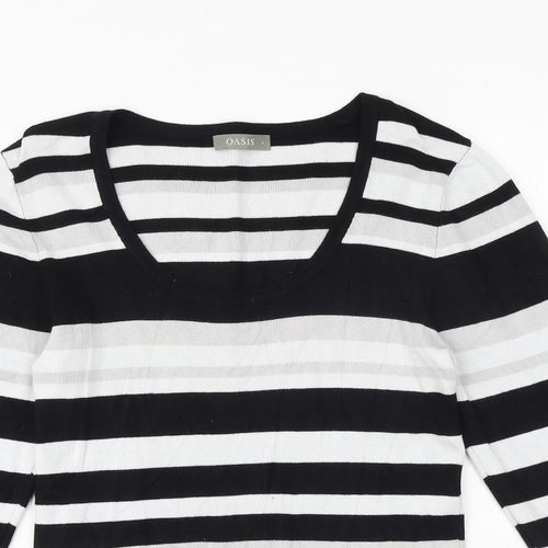 Oasis Womens Black Scoop Neck Striped Viscose Pullover Jumper Size L