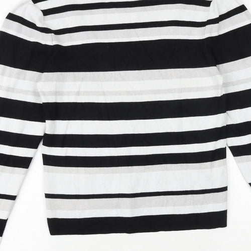 Oasis Womens Black Scoop Neck Striped Viscose Pullover Jumper Size L