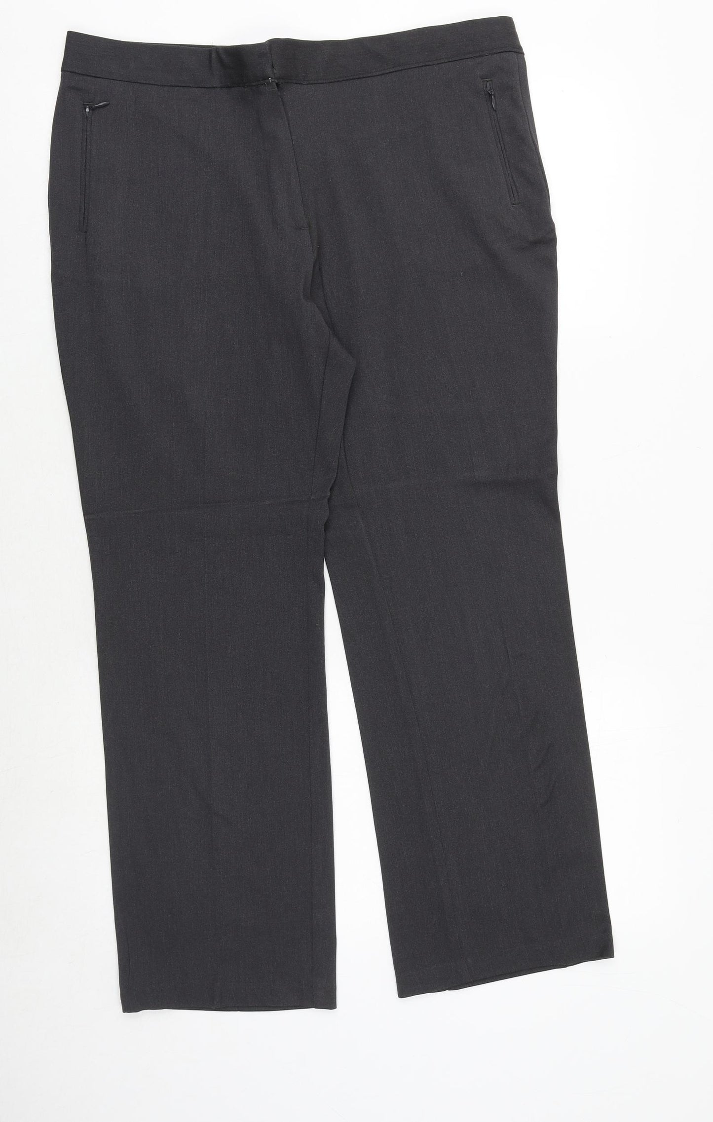 Marks and Spencer Womens Grey Polyester Dress Pants Trousers Size 14 Regular Zip - Zipped Pockets