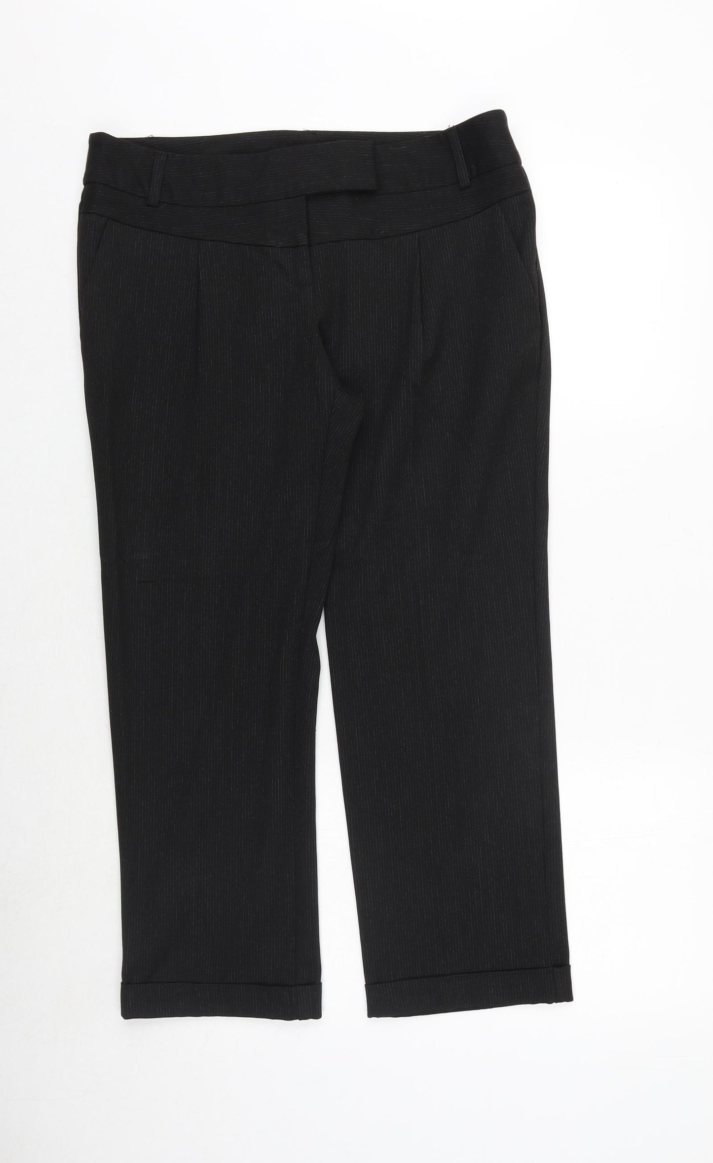 Marks and Spencer Womens Black Striped Polyester Trousers Size 12 Regular Zip