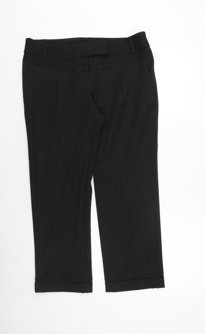 Marks and Spencer Womens Black Striped Polyester Trousers Size 12 Regular Zip