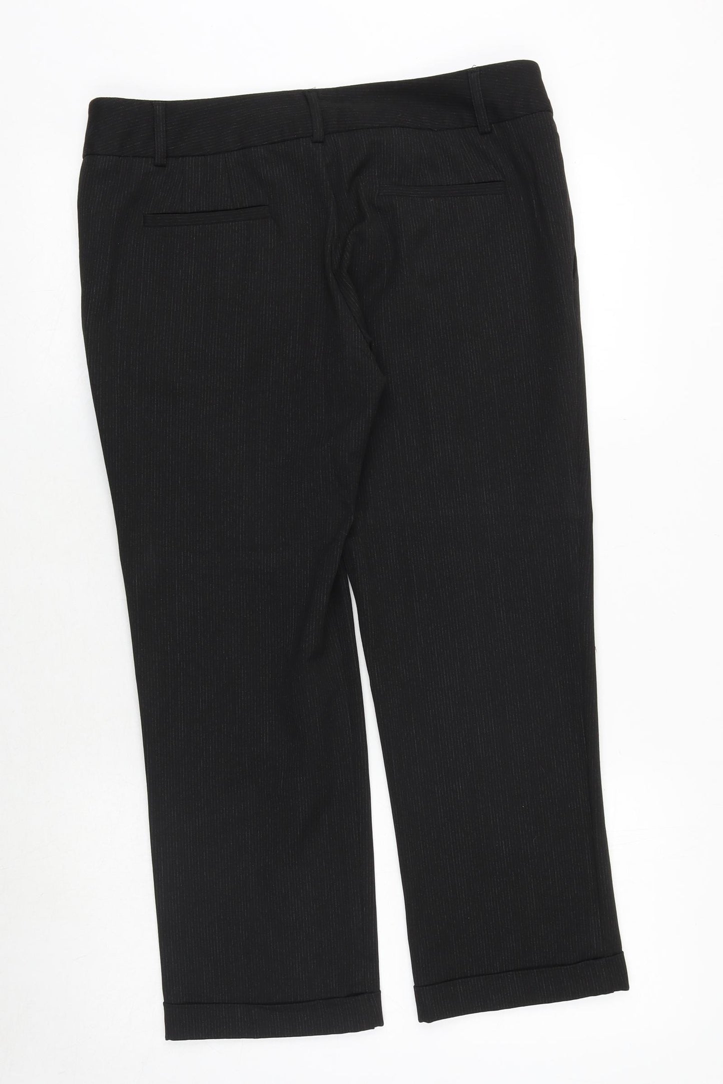 Marks and Spencer Womens Black Striped Polyester Trousers Size 12 Regular Zip