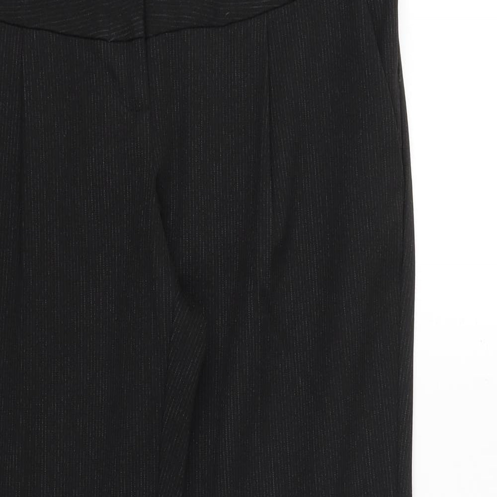 Marks and Spencer Womens Black Striped Polyester Trousers Size 12 Regular Zip