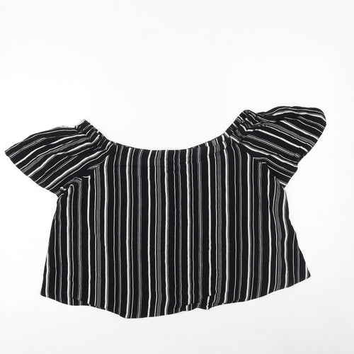 New Look Womens Black Striped Viscose Basic Blouse Size 14 Off the Shoulder
