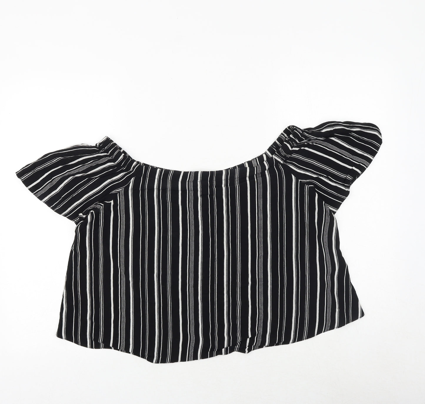 New Look Womens Black Striped Viscose Basic Blouse Size 14 Off the Shoulder