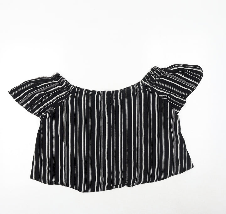 New Look Womens Black Striped Viscose Basic Blouse Size 14 Off the Shoulder