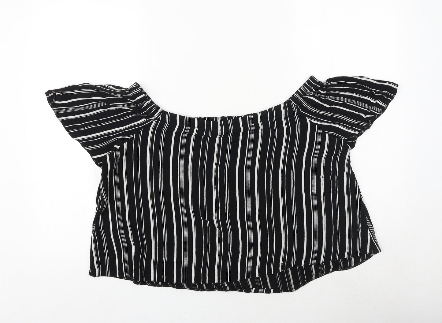 New Look Womens Black Striped Viscose Basic Blouse Size 14 Off the Shoulder