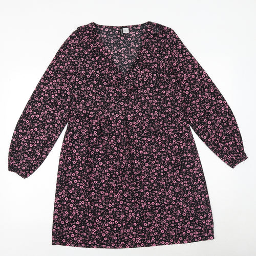 H&M Womens Black Floral Polyester A-Line Size XS V-Neck Pullover