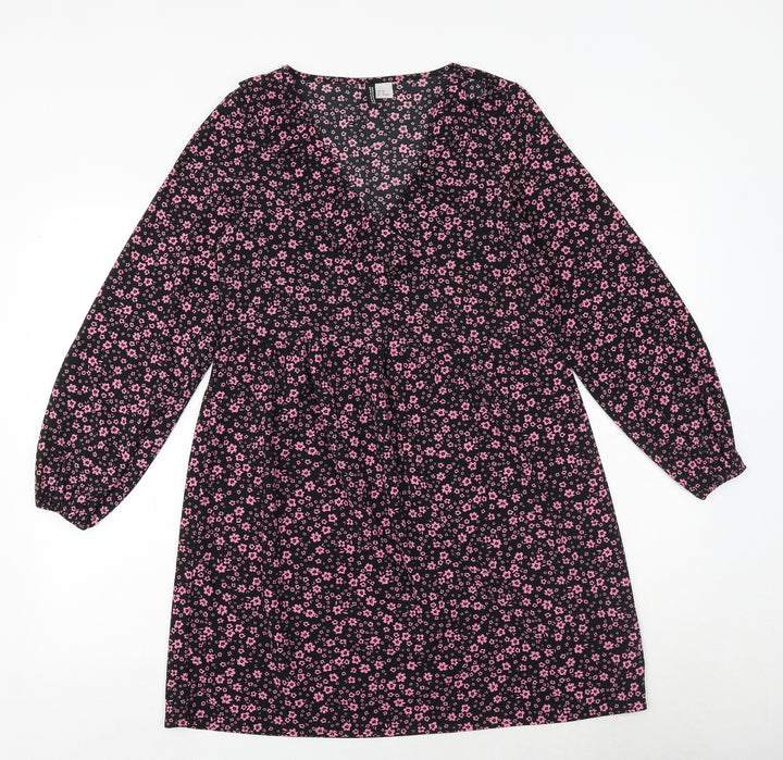 H&M Womens Black Floral Polyester A-Line Size XS V-Neck Pullover
