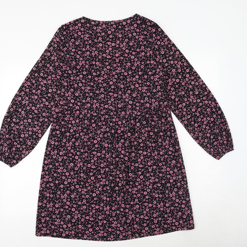 H&M Womens Black Floral Polyester A-Line Size XS V-Neck Pullover