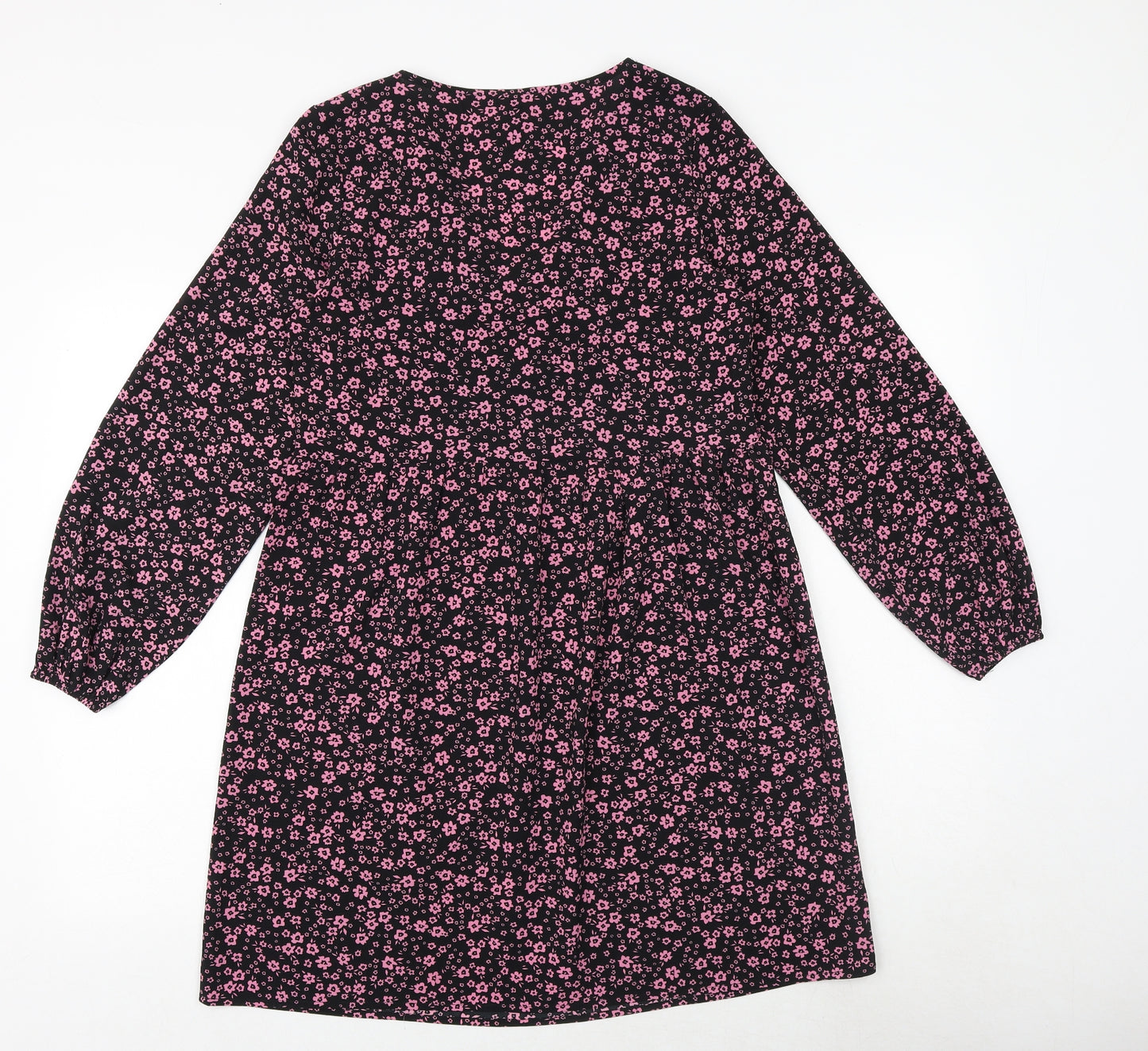 H&M Womens Black Floral Polyester A-Line Size XS V-Neck Pullover