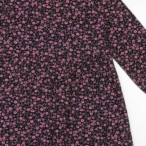 H&M Womens Black Floral Polyester A-Line Size XS V-Neck Pullover