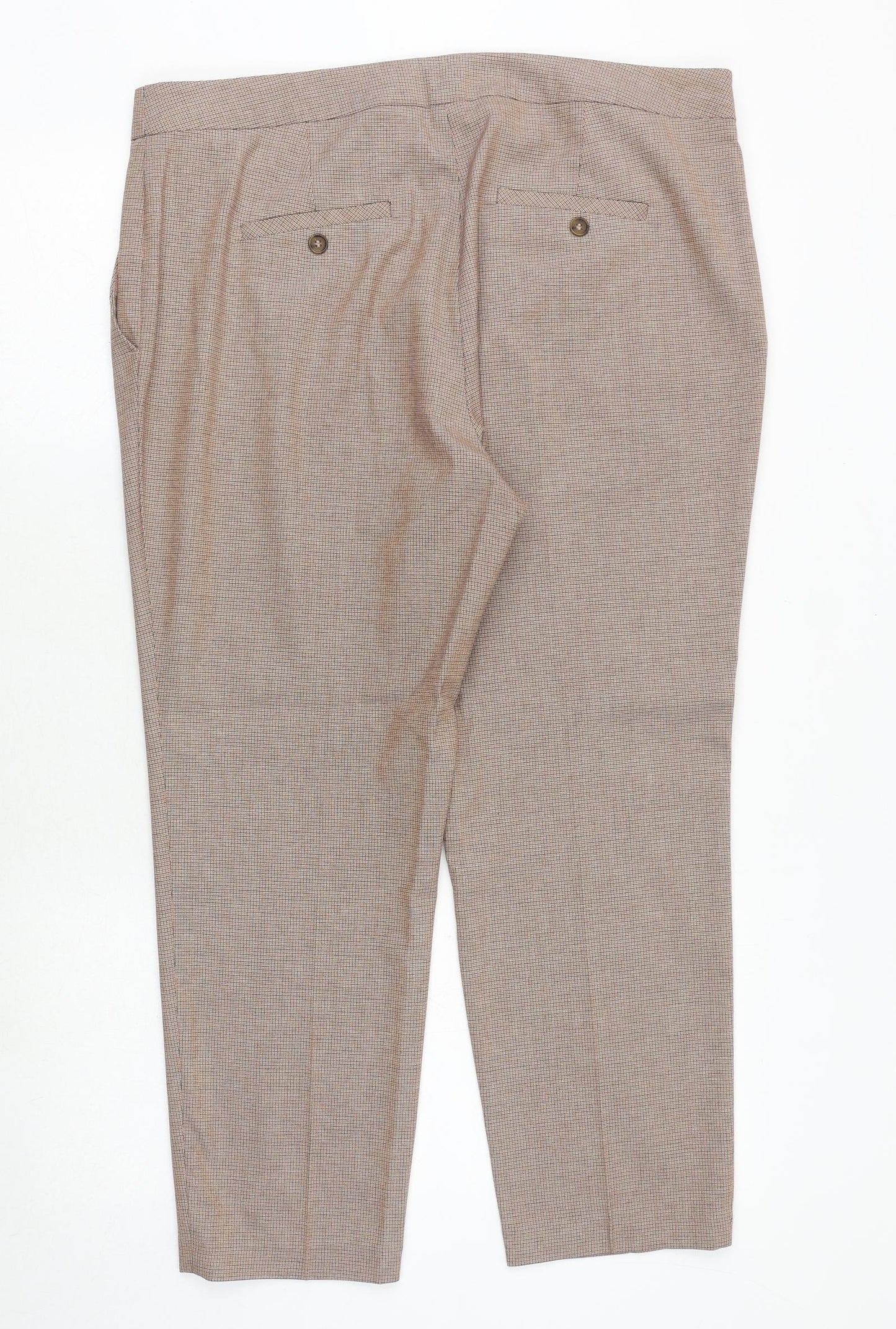 Marks and Spencer Womens Brown Check Polyester Carrot Trousers Size 16 Regular Zip
