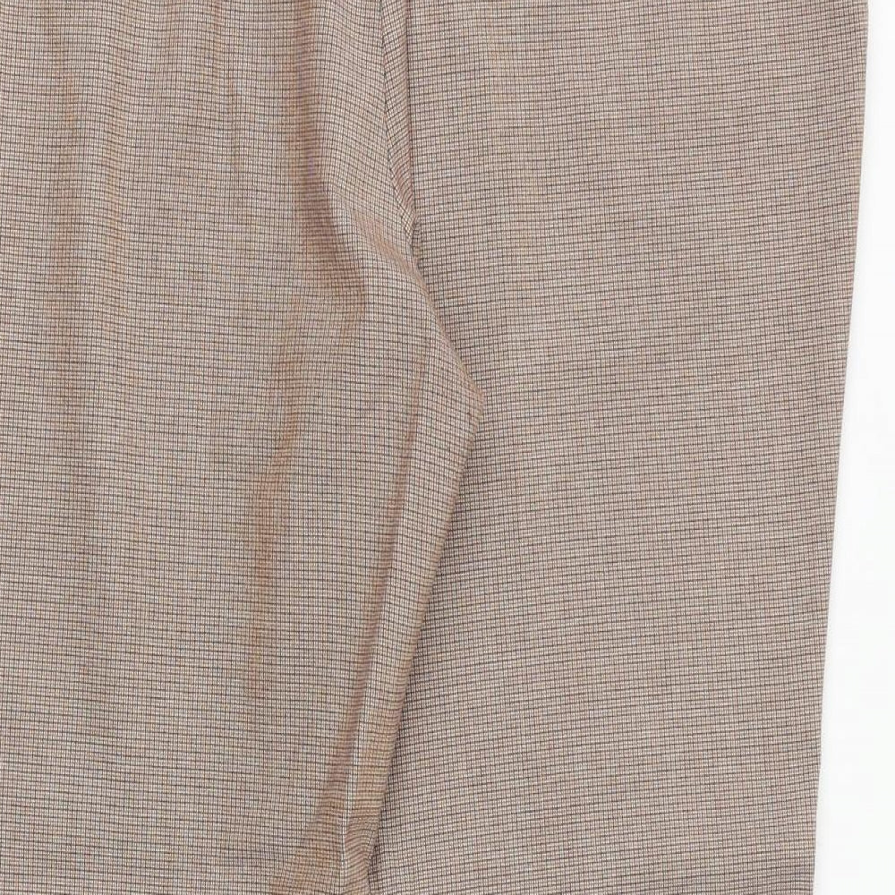Marks and Spencer Womens Brown Check Polyester Carrot Trousers Size 16 Regular Zip