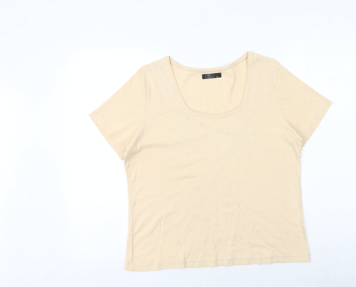 Bonmarché Womens Ivory 100% Cotton Basic T-Shirt Size M Square Neck