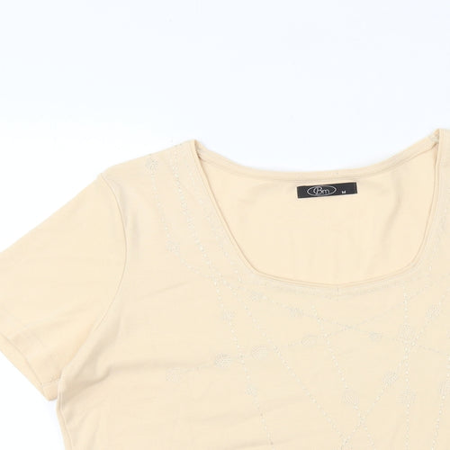 Bonmarché Womens Ivory 100% Cotton Basic T-Shirt Size M Square Neck
