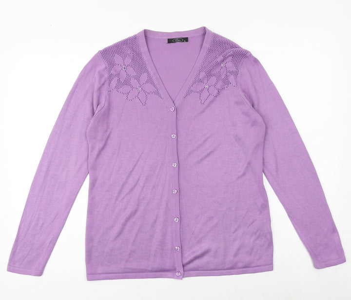 Bonmarché Womens Purple V-Neck Acrylic Cardigan Jumper Size S