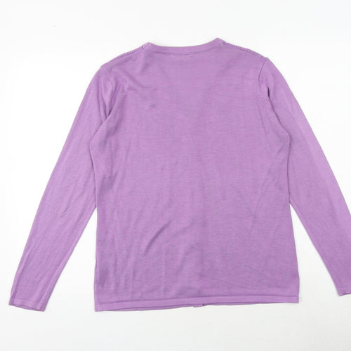Bonmarché Womens Purple V-Neck Acrylic Cardigan Jumper Size S