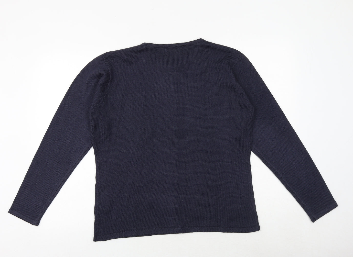 EWM Womens Blue Round Neck Acrylic Cardigan Jumper Size M - Size 14-16