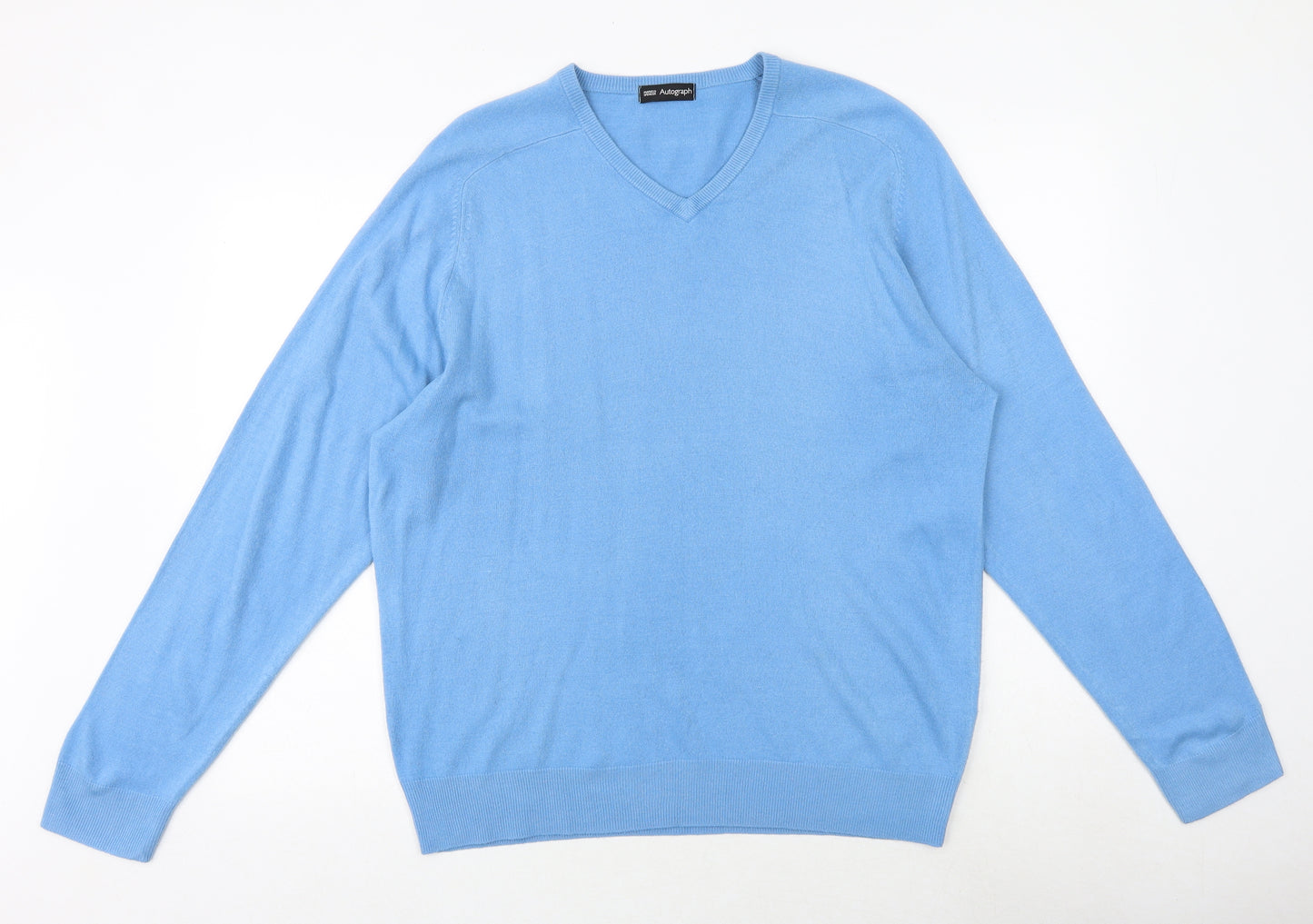 Marks and Spencer Mens Blue V-Neck Acrylic Pullover Jumper Size L Long Sleeve