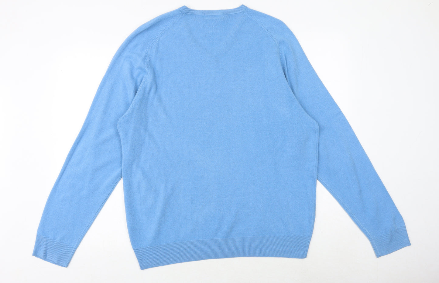 Marks and Spencer Mens Blue V-Neck Acrylic Pullover Jumper Size L Long Sleeve