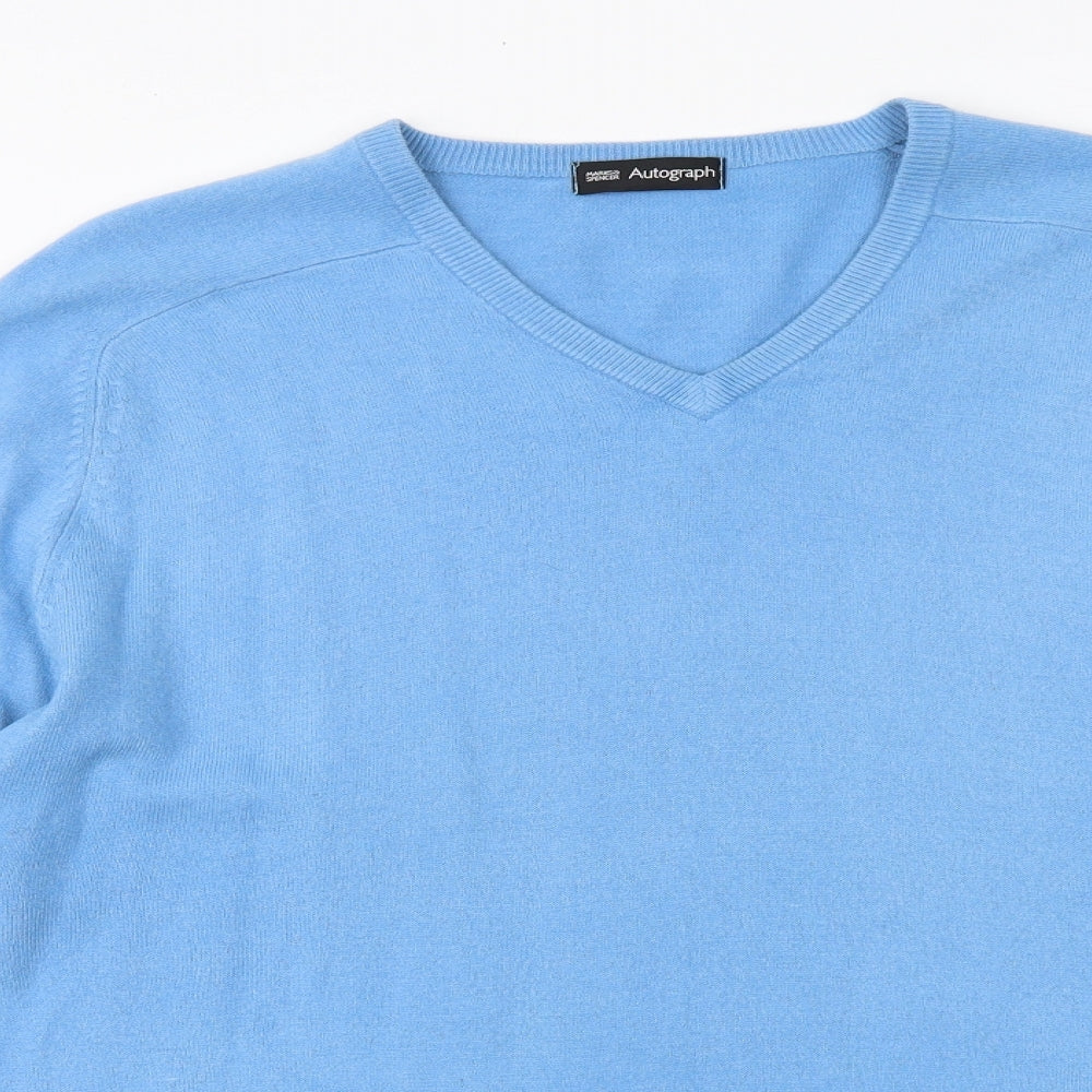 Marks and Spencer Mens Blue V-Neck Acrylic Pullover Jumper Size L Long Sleeve