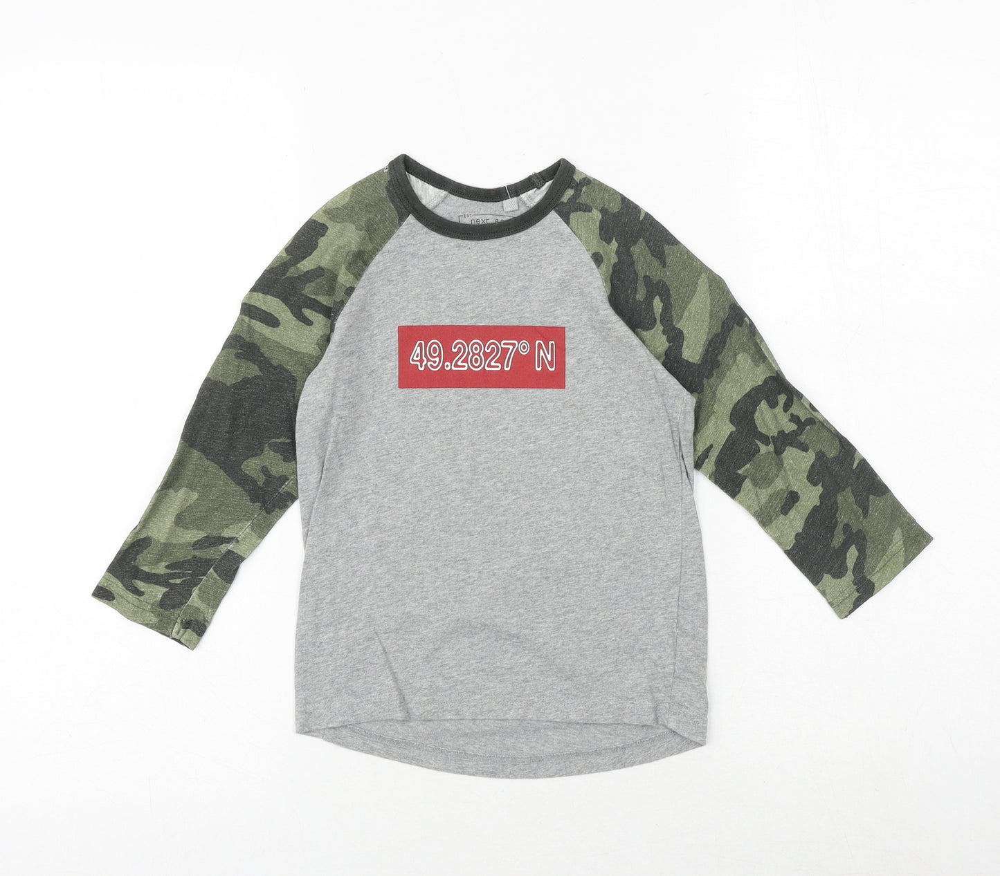 NEXT Boys Grey Camouflage 100% Cotton Basic T-Shirt Size 4 Years Round Neck Pullover - 49.2827N