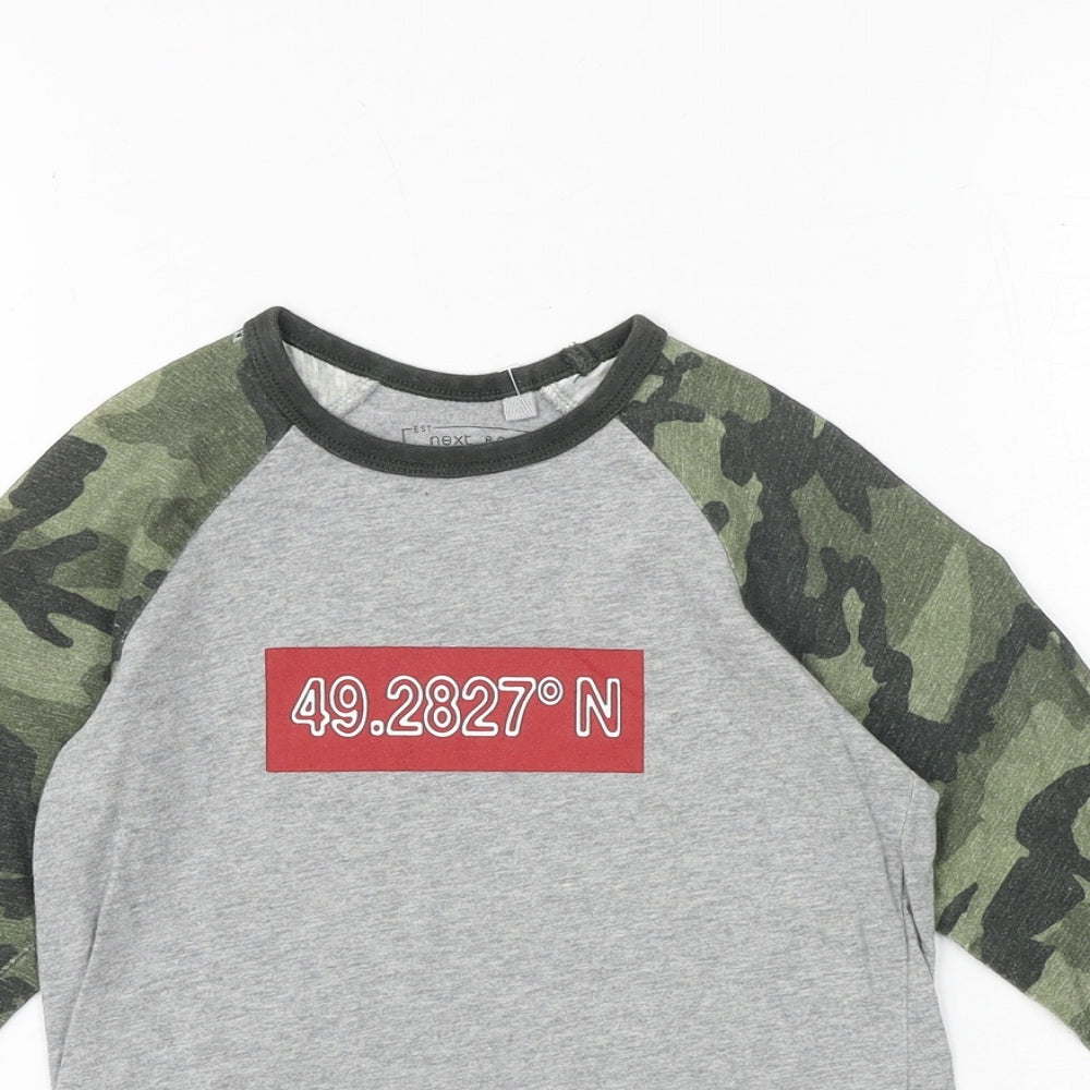 NEXT Boys Grey Camouflage 100% Cotton Basic T-Shirt Size 4 Years Round Neck Pullover - 49.2827N