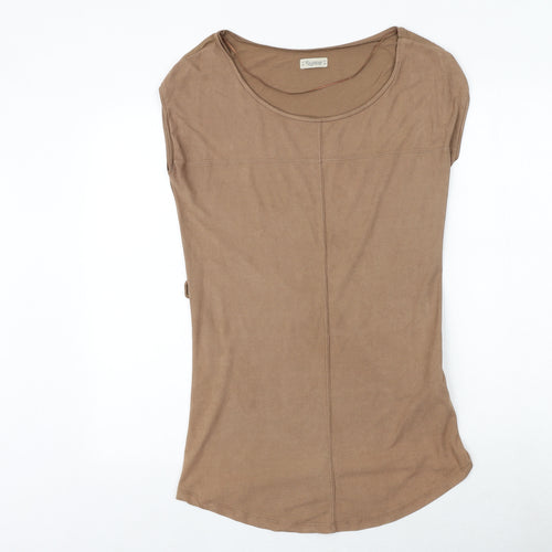Pull&Bear Womens Brown Viscose Basic Blouse Size S Round Neck