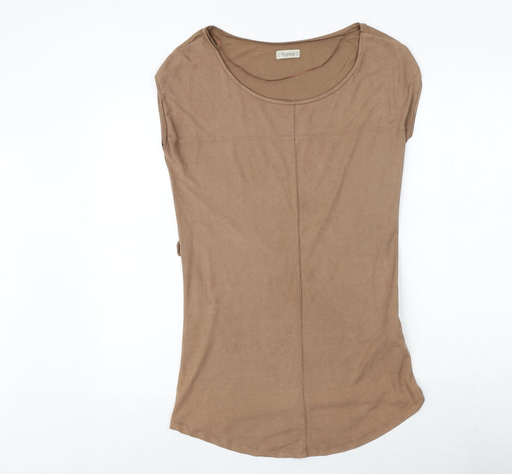 Pull&Bear Womens Brown Viscose Basic Blouse Size S Round Neck