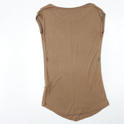 Pull&Bear Womens Brown Viscose Basic Blouse Size S Round Neck