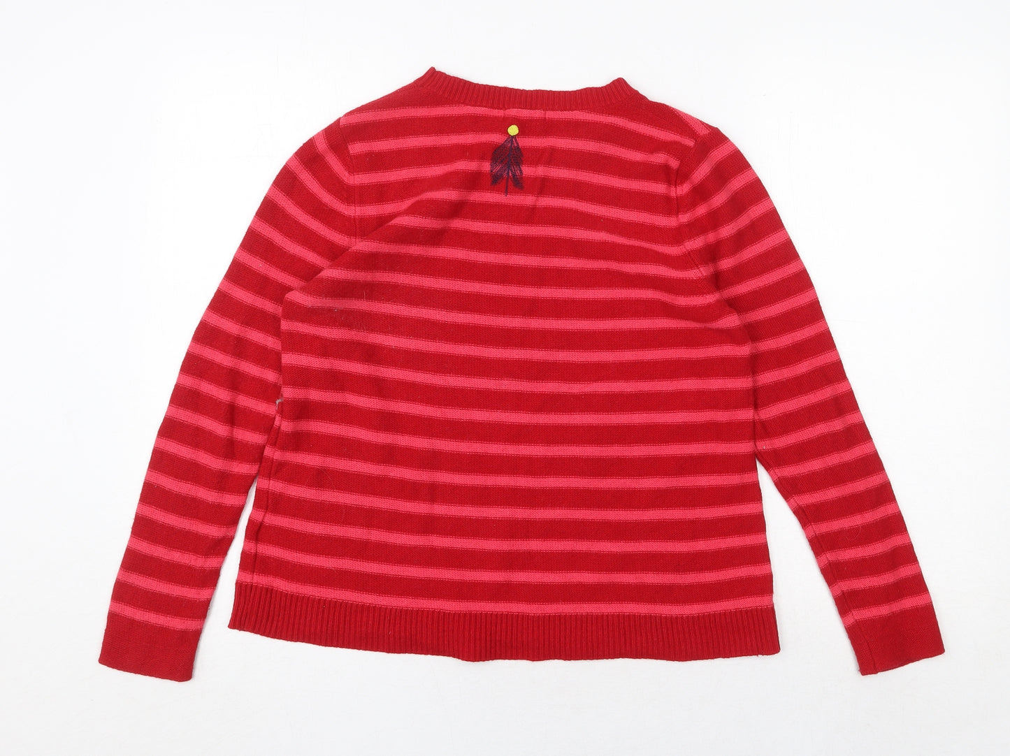 White Stuff Womens Red Round Neck Striped Cotton Pullover Jumper Size 14 - Tree Pattern