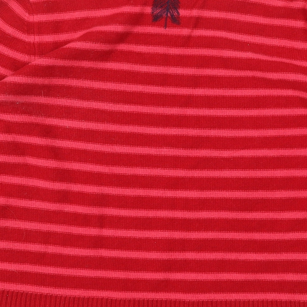 White Stuff Womens Red Round Neck Striped Cotton Pullover Jumper Size 14 - Tree Pattern