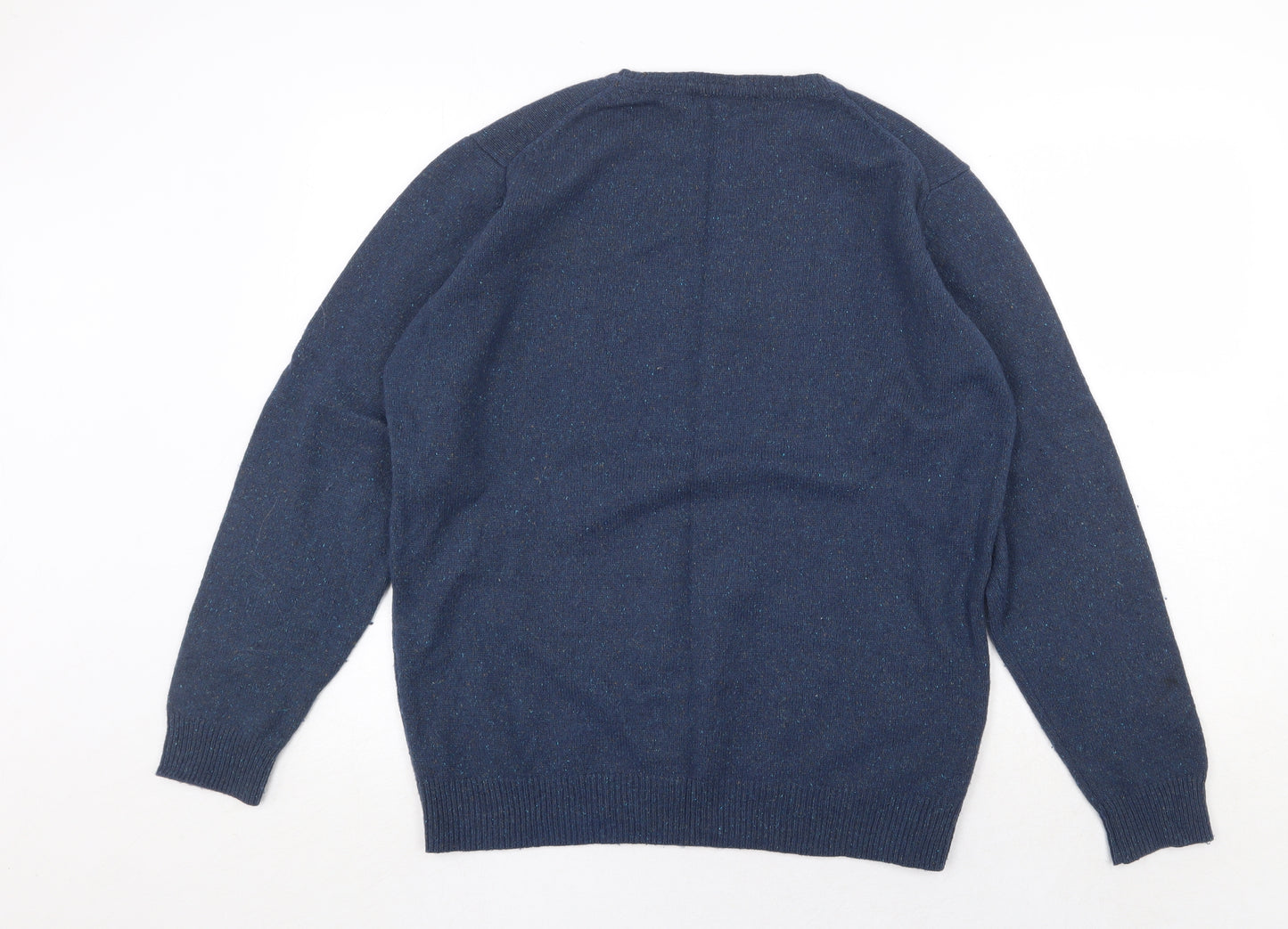Austin Reed Mens Blue Round Neck Geometric Wool Pullover Jumper Size M Long Sleeve