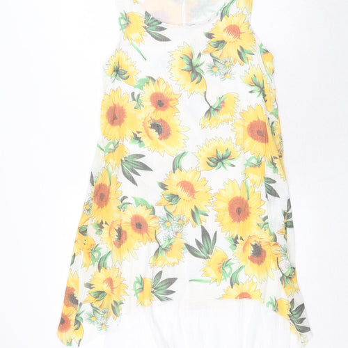 Klass Womens Yellow Floral Cotton Tank Dress Size M Round Neck Pullover