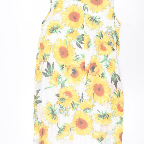 Klass Womens Yellow Floral Cotton Tank Dress Size M Round Neck Pullover
