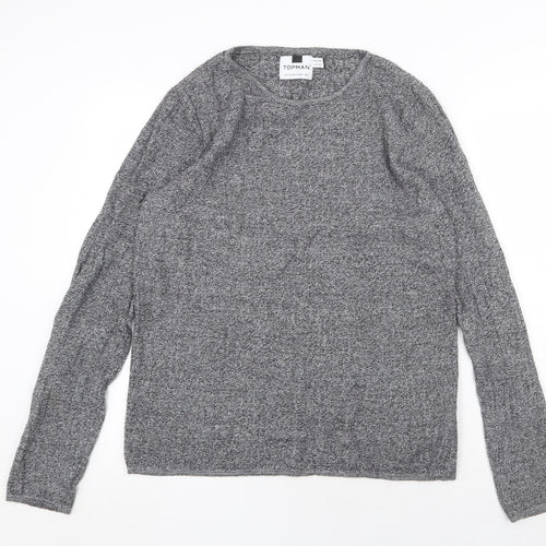 Topman Mens Grey Round Neck Geometric Cotton Pullover Jumper Size S Long Sleeve