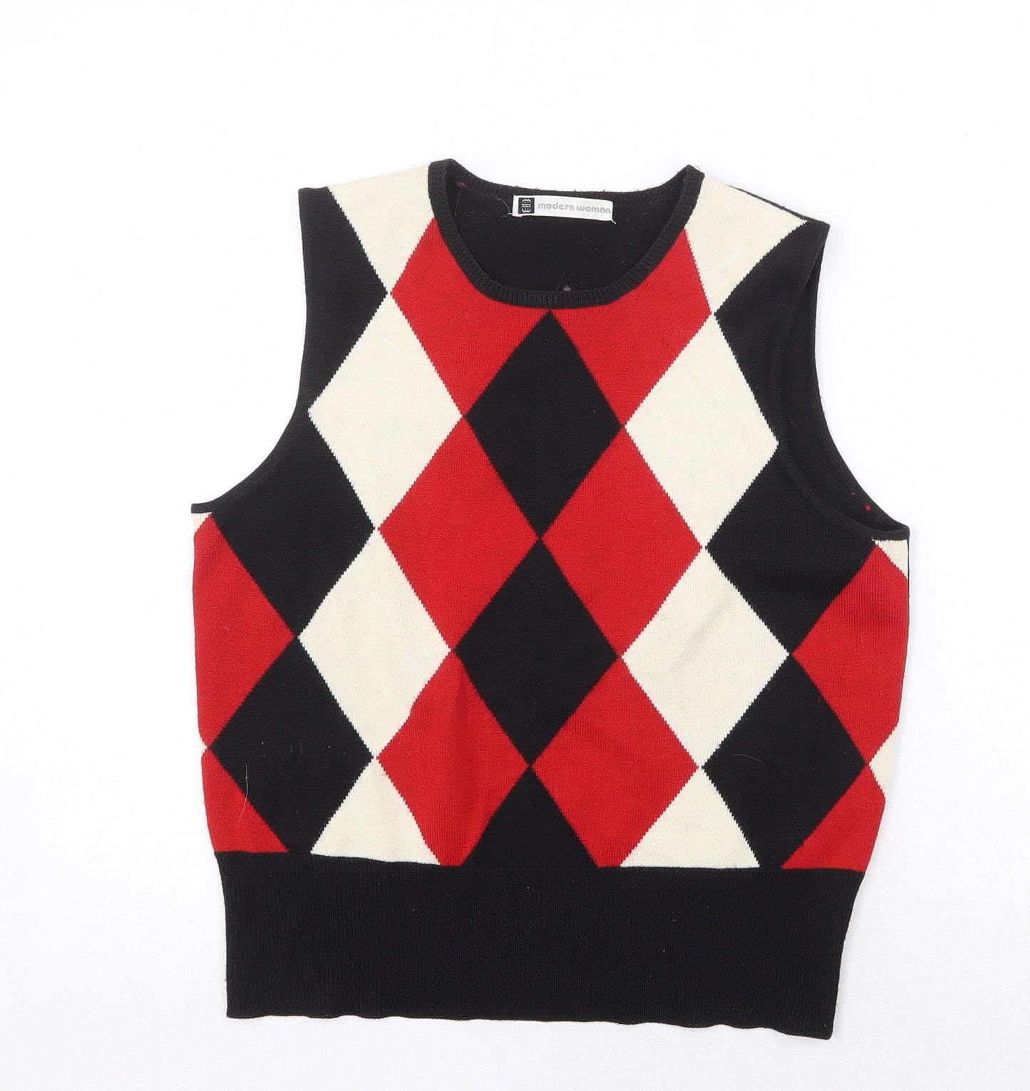 Modern Woman Womens Multicoloured Round Neck Argyle/Diamond Acrylic Pullover Jumper Size 14
