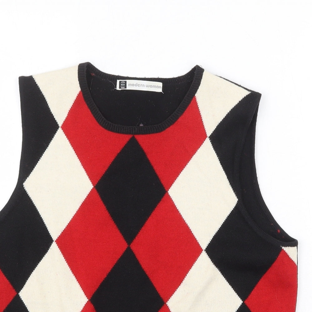 Modern Woman Womens Multicoloured Round Neck Argyle/Diamond Acrylic Pullover Jumper Size 14