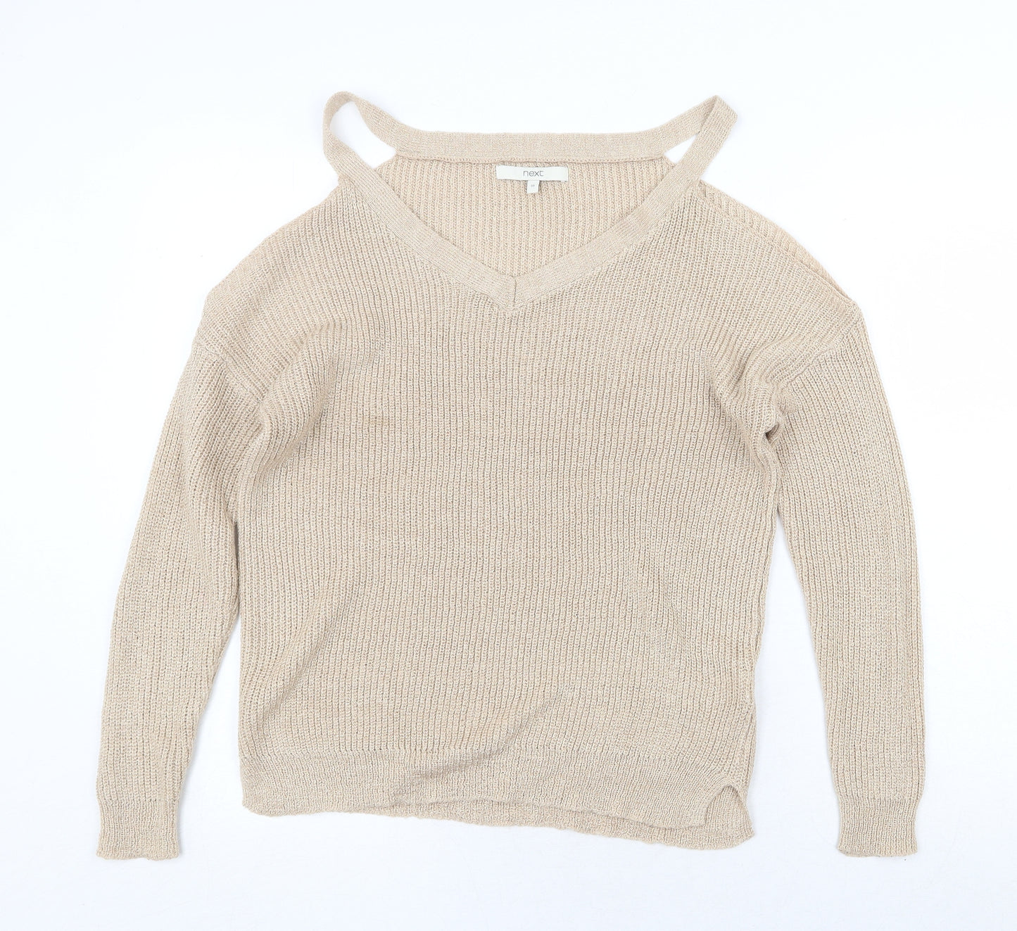 NEXT Womens Beige V-Neck Acrylic Pullover Jumper Size 10