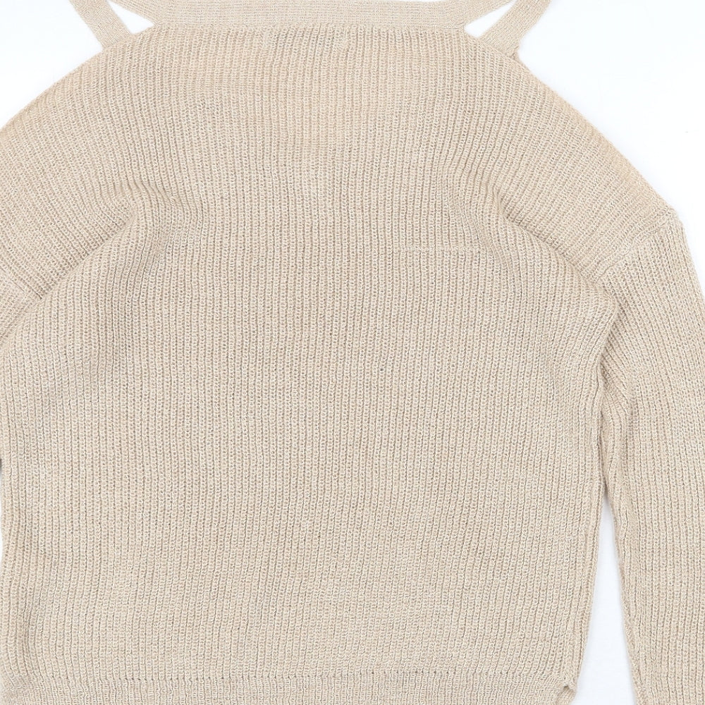 NEXT Womens Beige V-Neck Acrylic Pullover Jumper Size 10