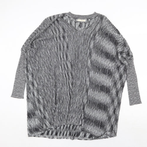 Laetita Mem Womens Silver V-Neck Geometric Acrylic Pullover Jumper Size 2XL