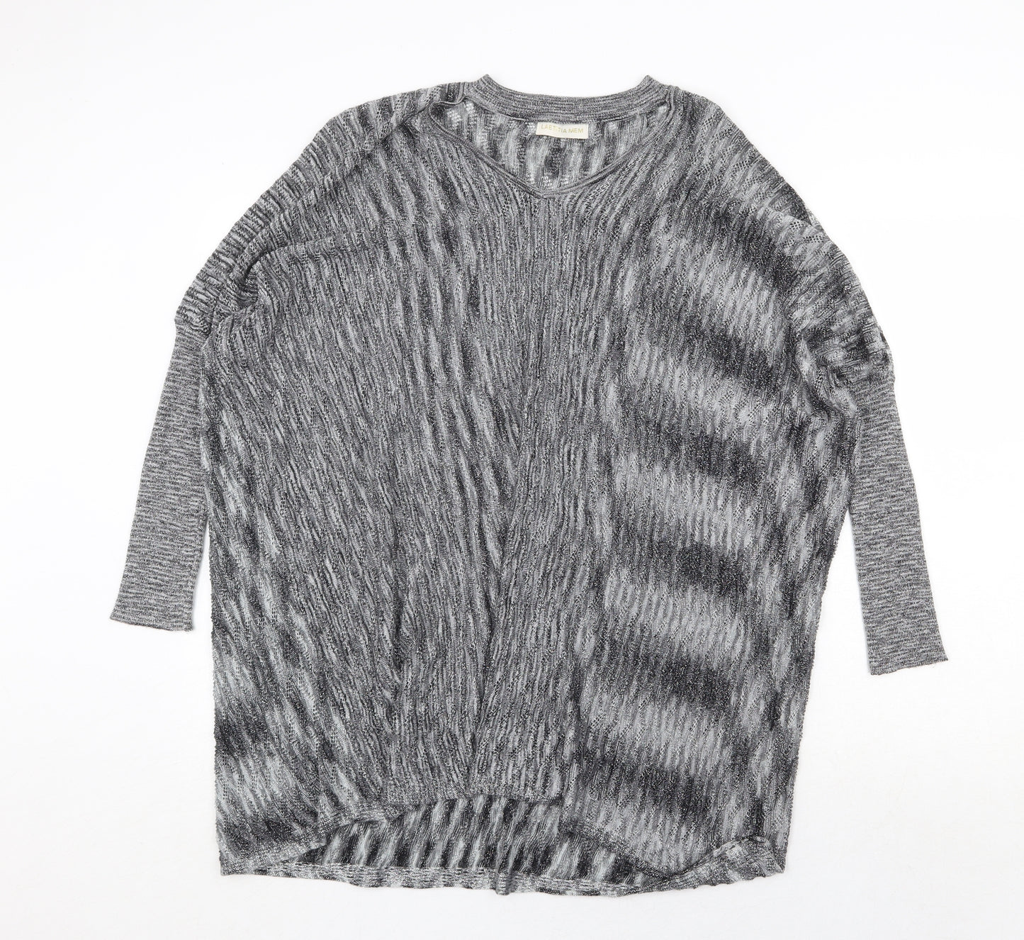 Laetita Mem Womens Silver V-Neck Geometric Acrylic Pullover Jumper Size 2XL