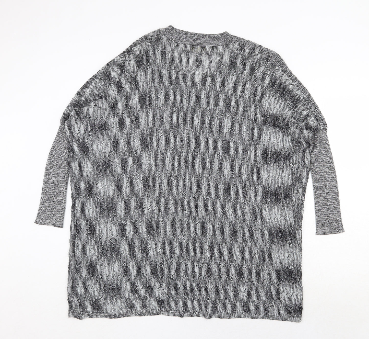 Laetita Mem Womens Silver V-Neck Geometric Acrylic Pullover Jumper Size 2XL