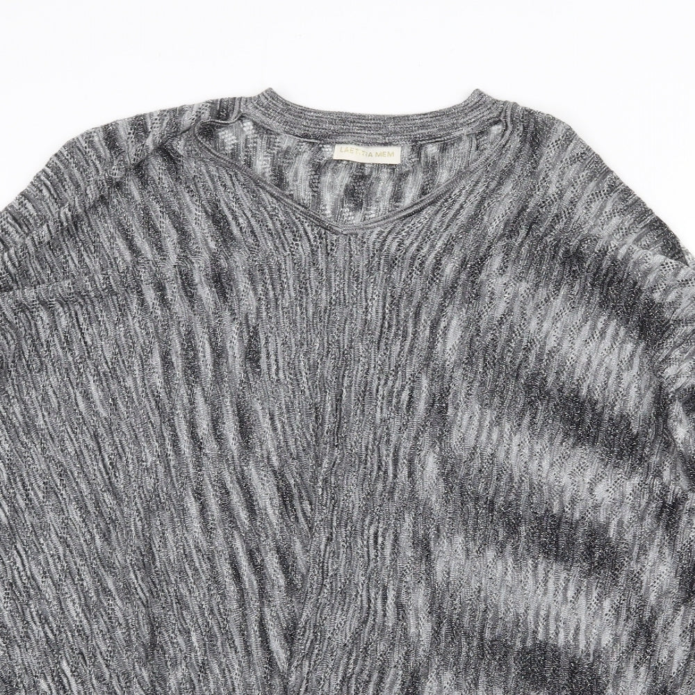 Laetita Mem Womens Silver V-Neck Geometric Acrylic Pullover Jumper Size 2XL